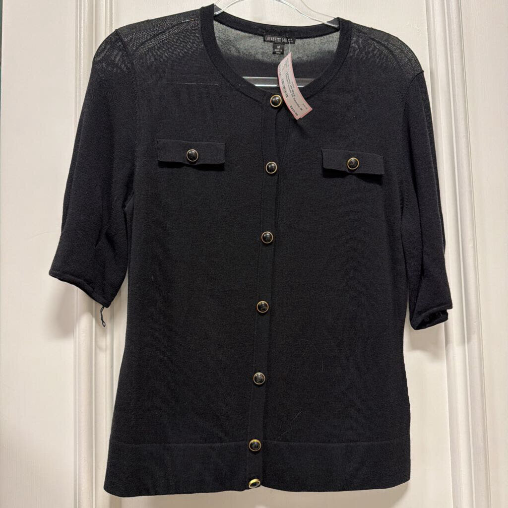Black Cotton/Viscose SS Sweater