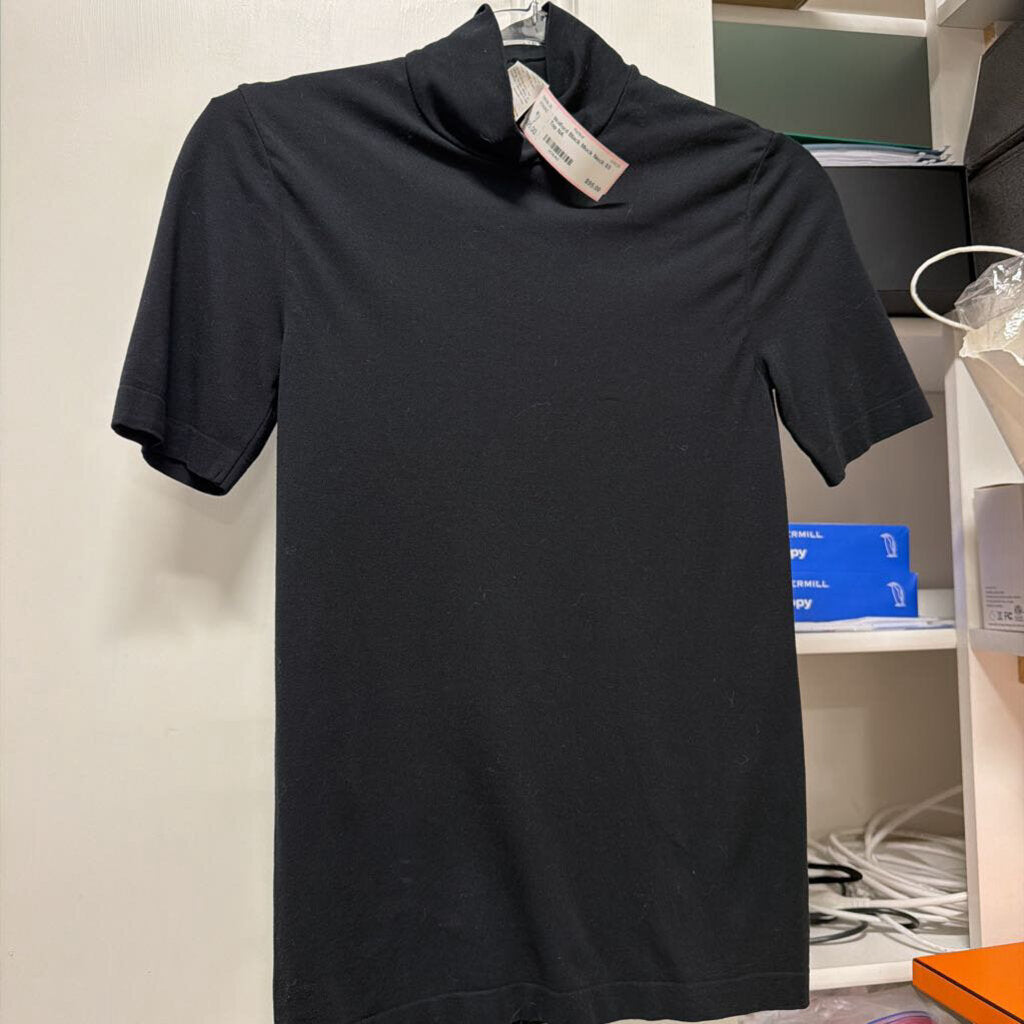 Black Mock Neck SS Top