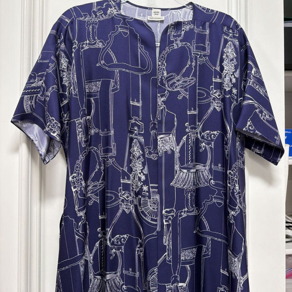 Blue "Etriers Remix" Printed Silk Dress (NWT est 3900)