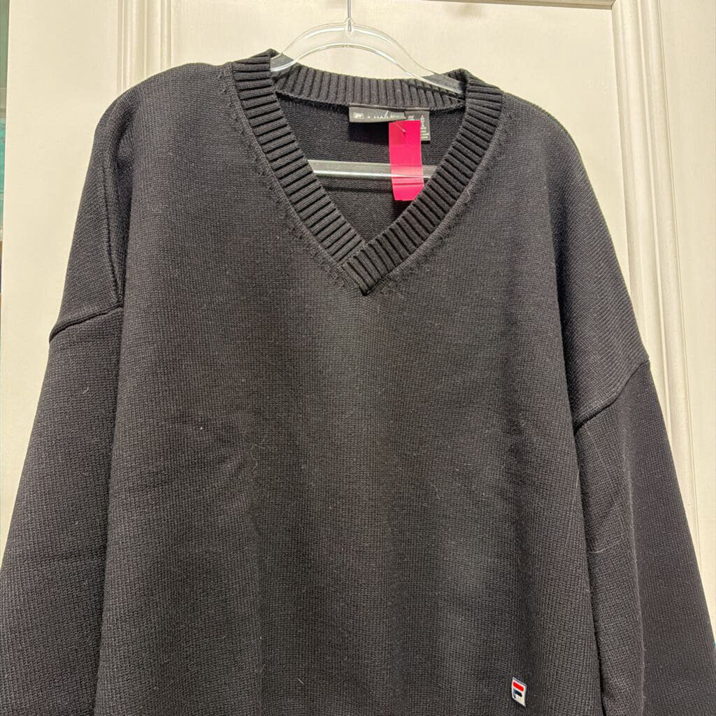 Black Viscose Knit V-Neck Sweater