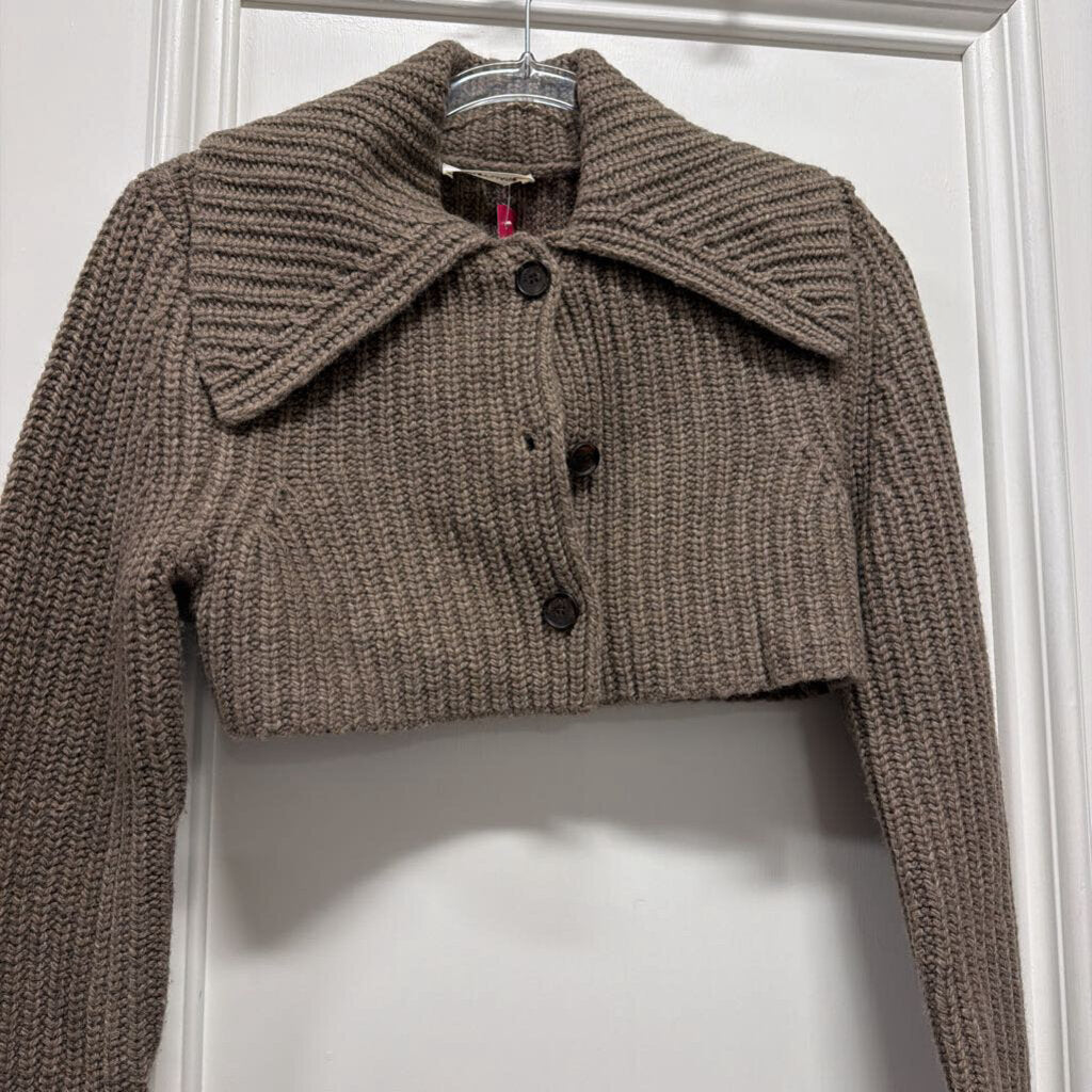Brown Wool Blend Cropped Cardigan