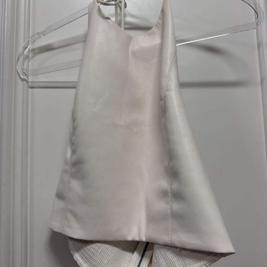 Cream Faux Leather Halter Top