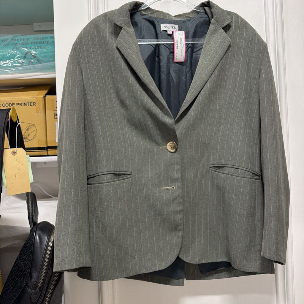 Green Pinstripe Poly Blazer
