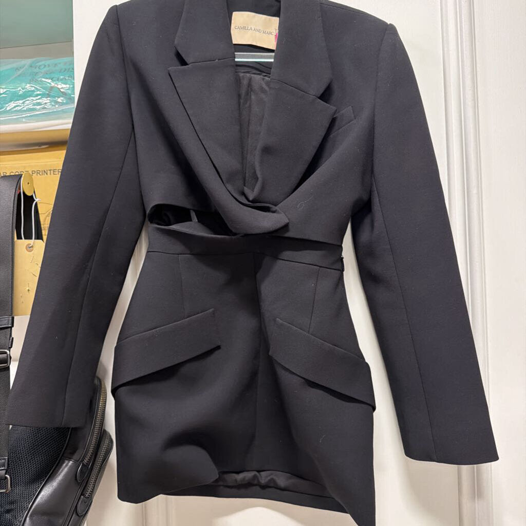 Black Poly Blend Blazer Dress