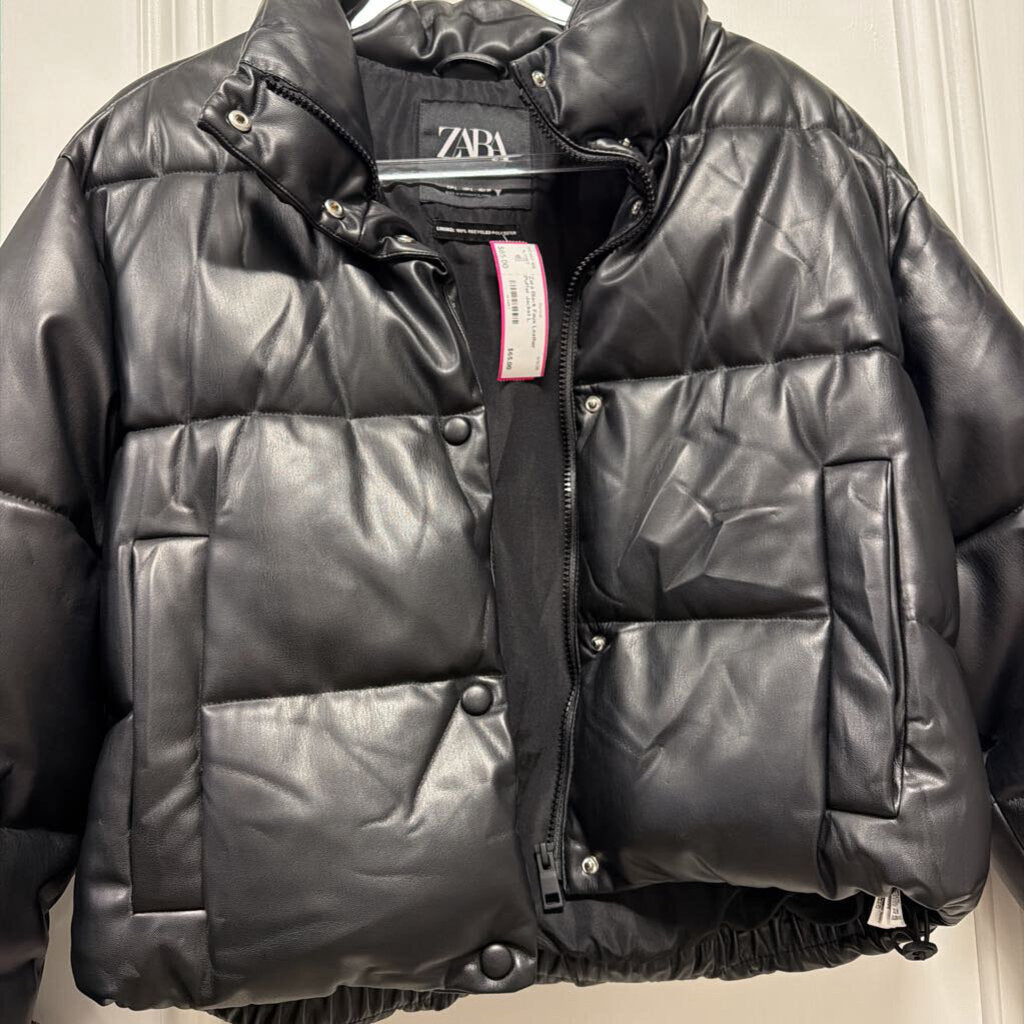 Black Faux Leather Puffer Jacket