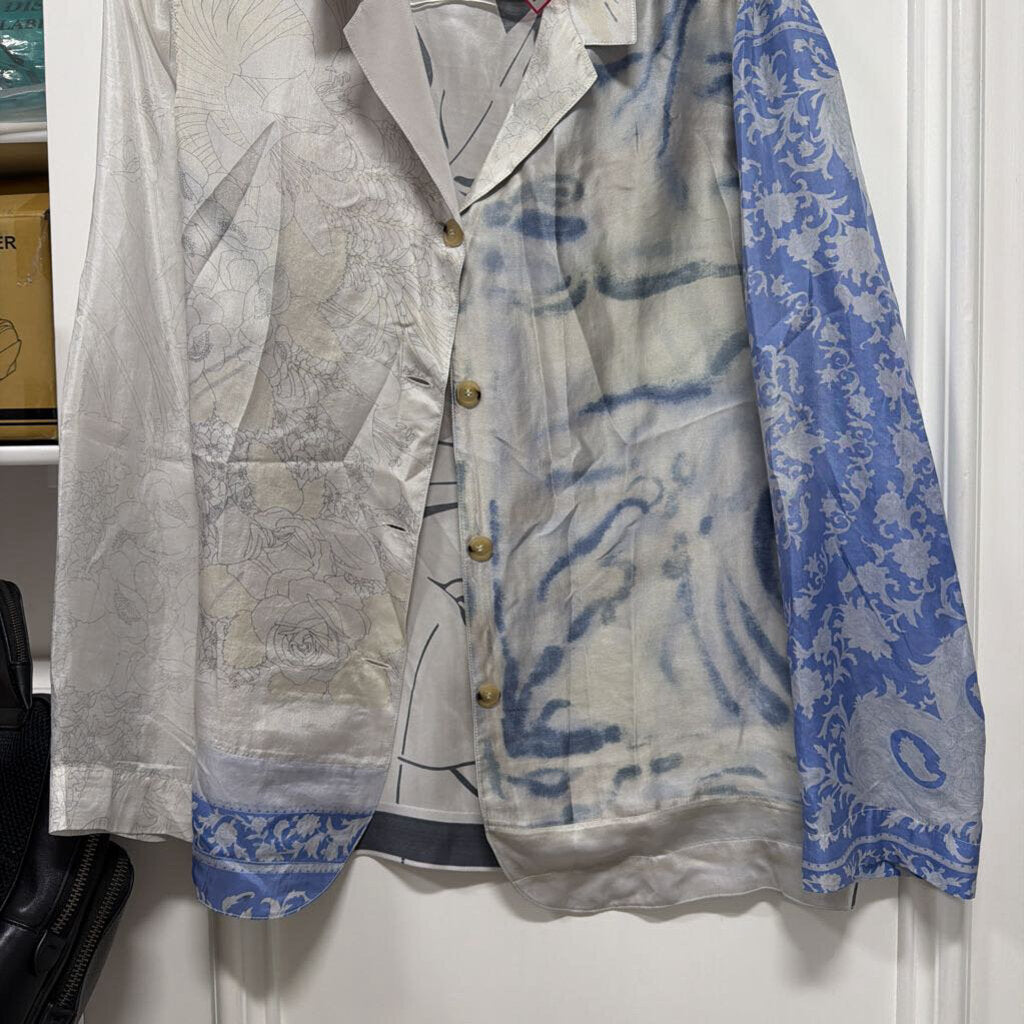 Grey/Blue Printed Silk Shirt