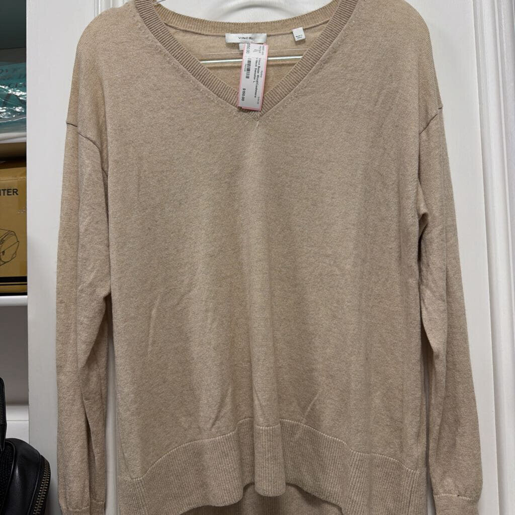 Beige Wool/Cashmere V-Neck Sweater