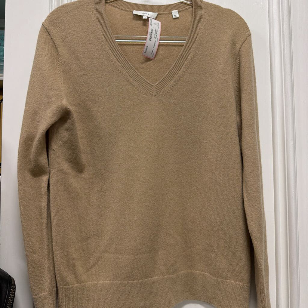 Beige Cashmere V-Neck Sweater
