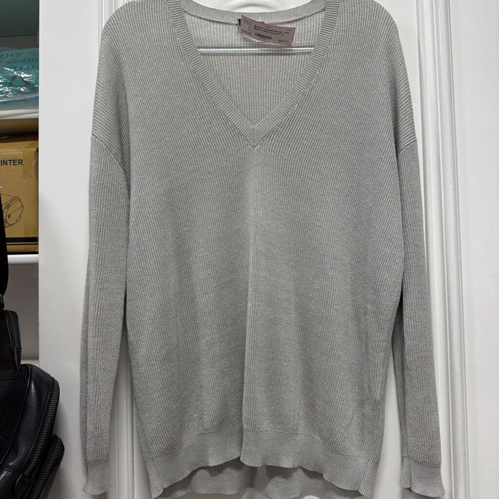 Metallic Linen Blend V-Neck Sweater