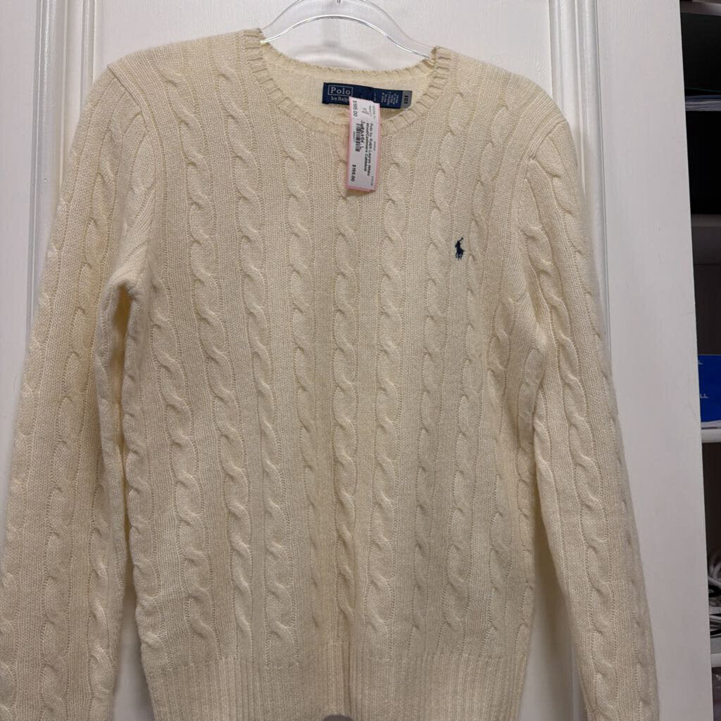 White Wool/Cashmere Cableknit Sweater