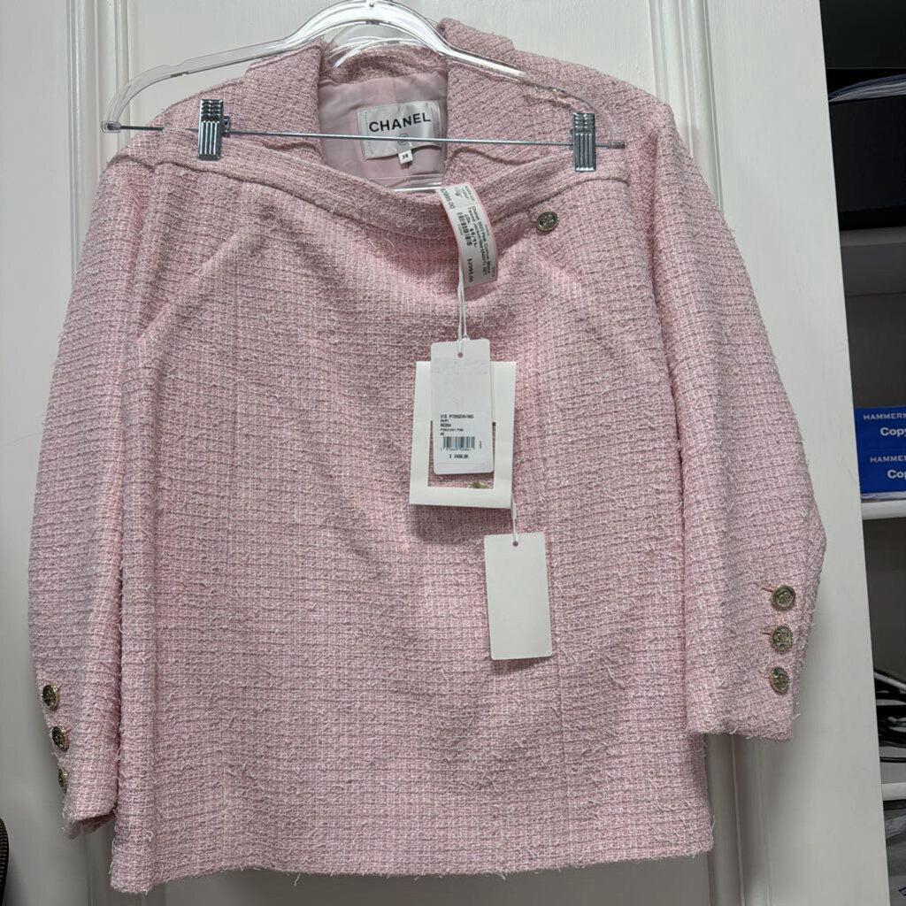 2021 Pink Cotton Blend Tweed Jacket