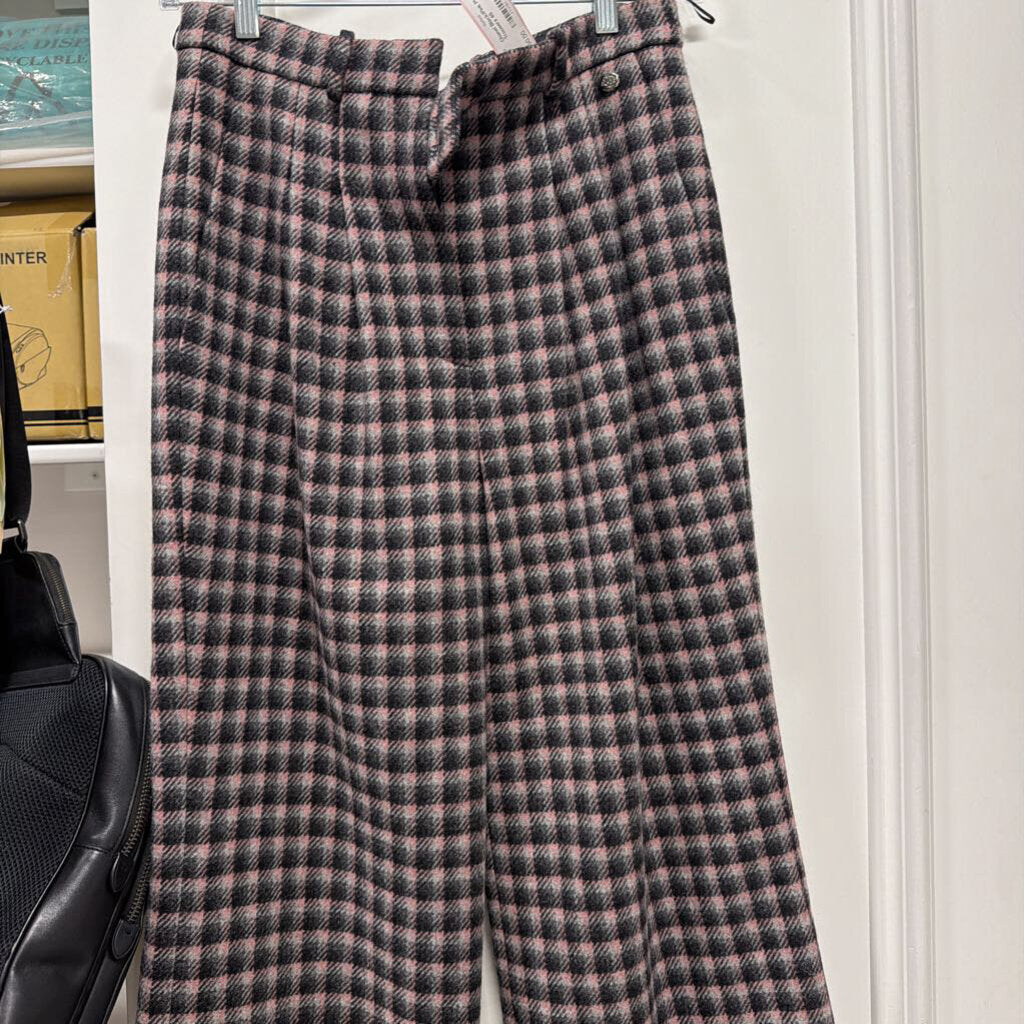 Black/Pink Plaid Wool Trousers