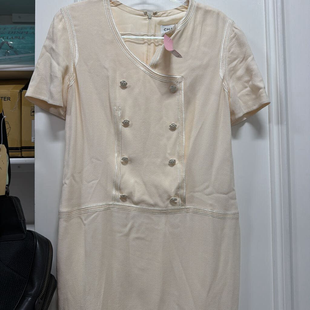 2002 Cream Acetate Blend Midi Dress