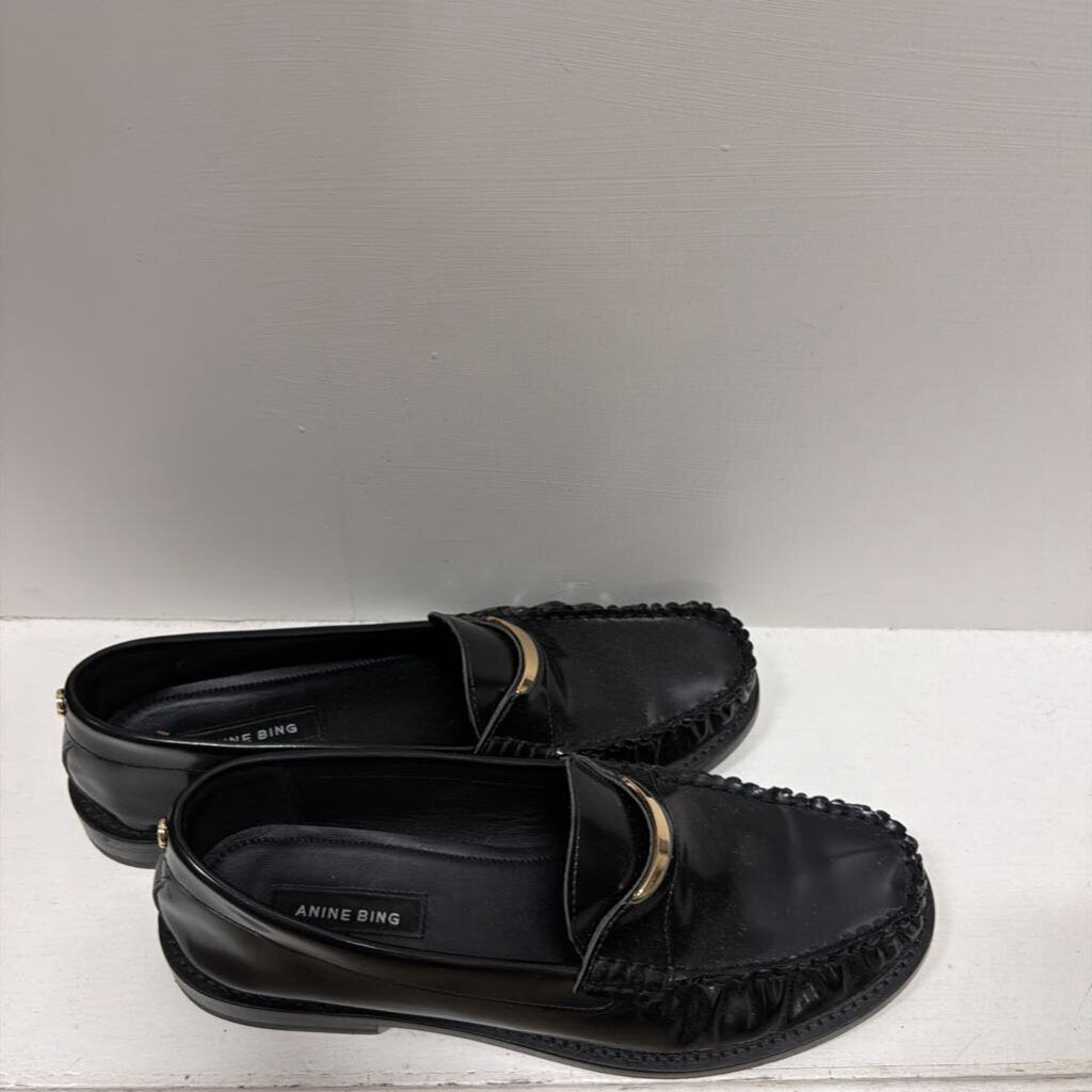 Anine Bing Black Leather Loafers