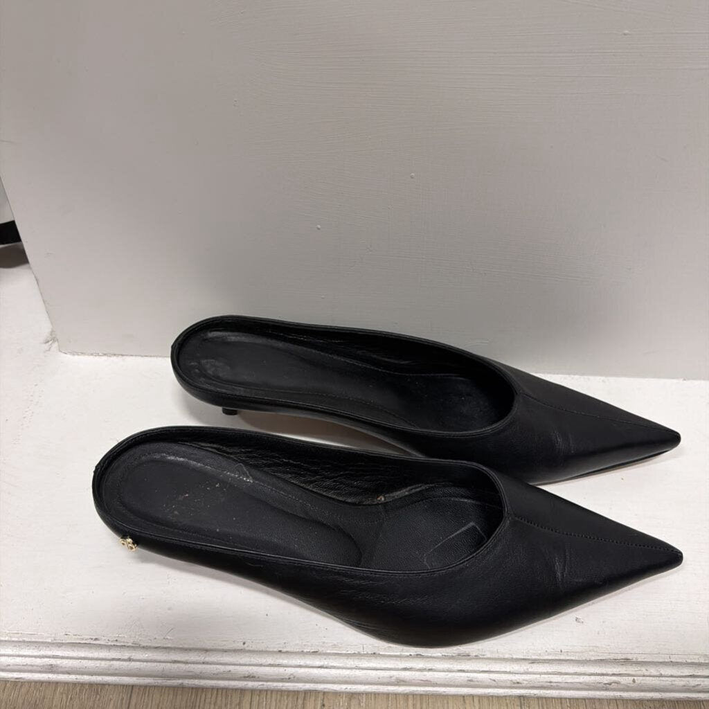 Anine Bing Black Leather Kitten Heel Mule