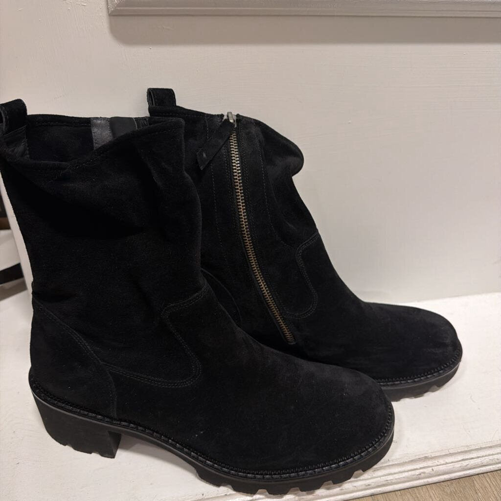 Paul Green Black Suede Lug Sole Boots