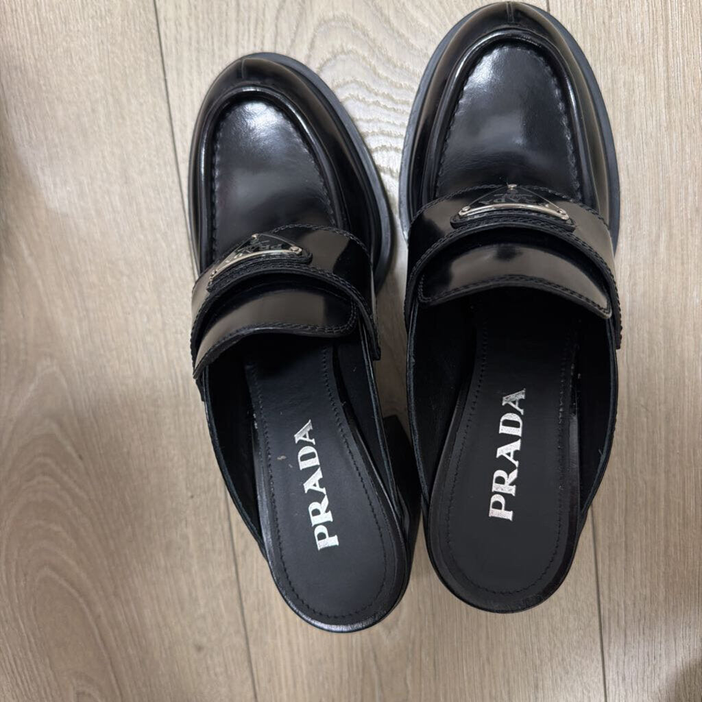 Black Logo Block Heel Mule