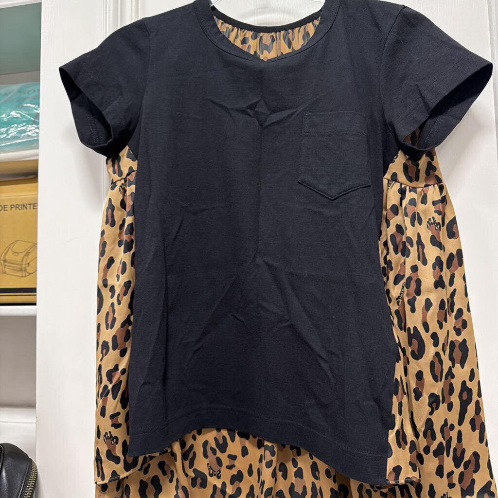 Black/Leopard Cotton Blend Blouse