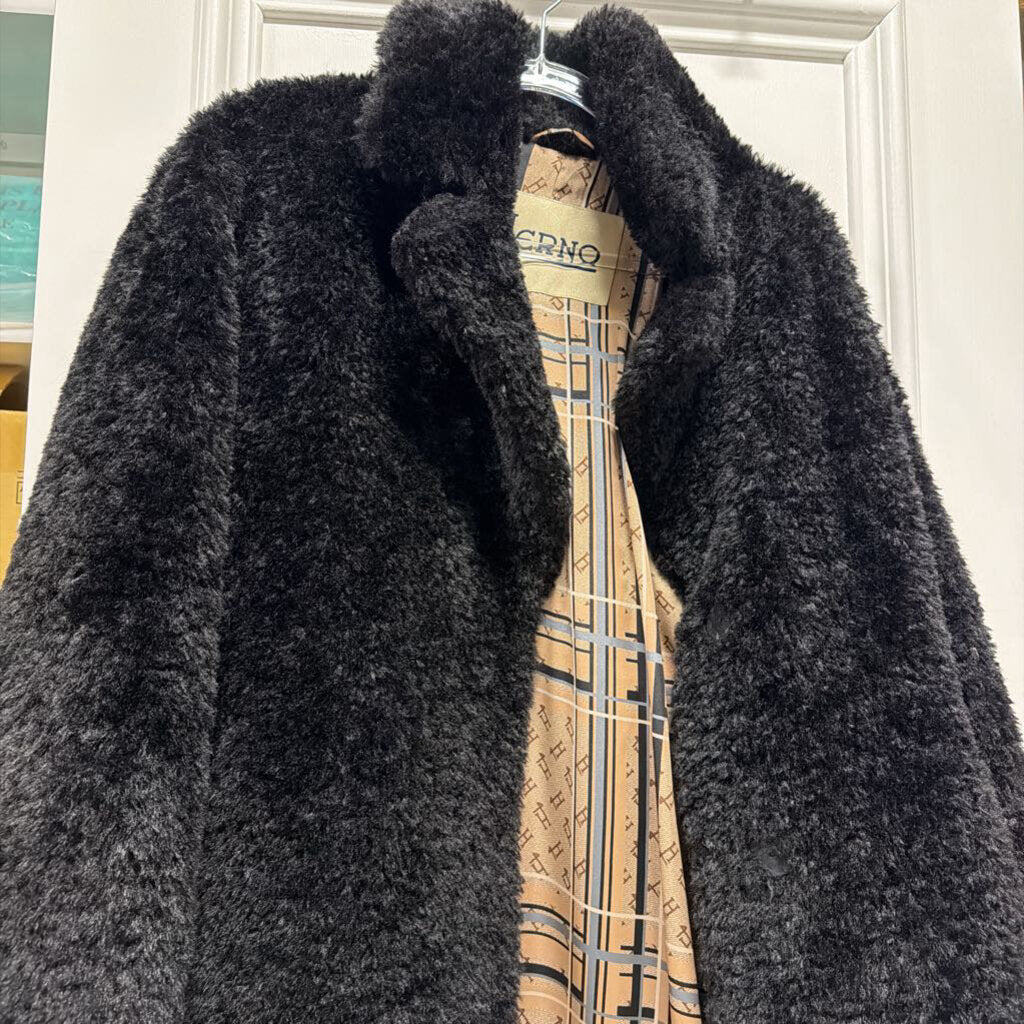 Black Poly Faux Shearling Coat