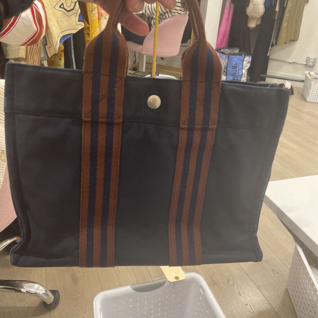 Navy/Brown Canvas Tote