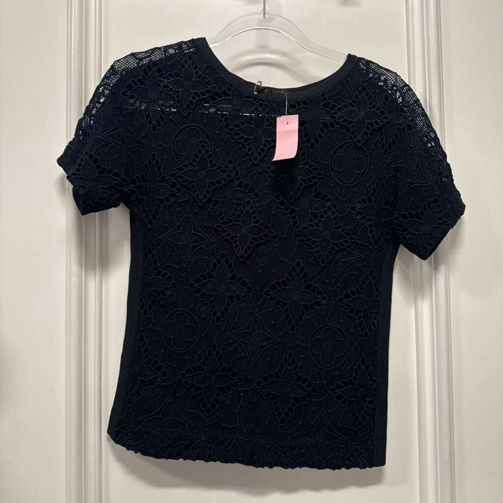 Black Cotton Lace Tee