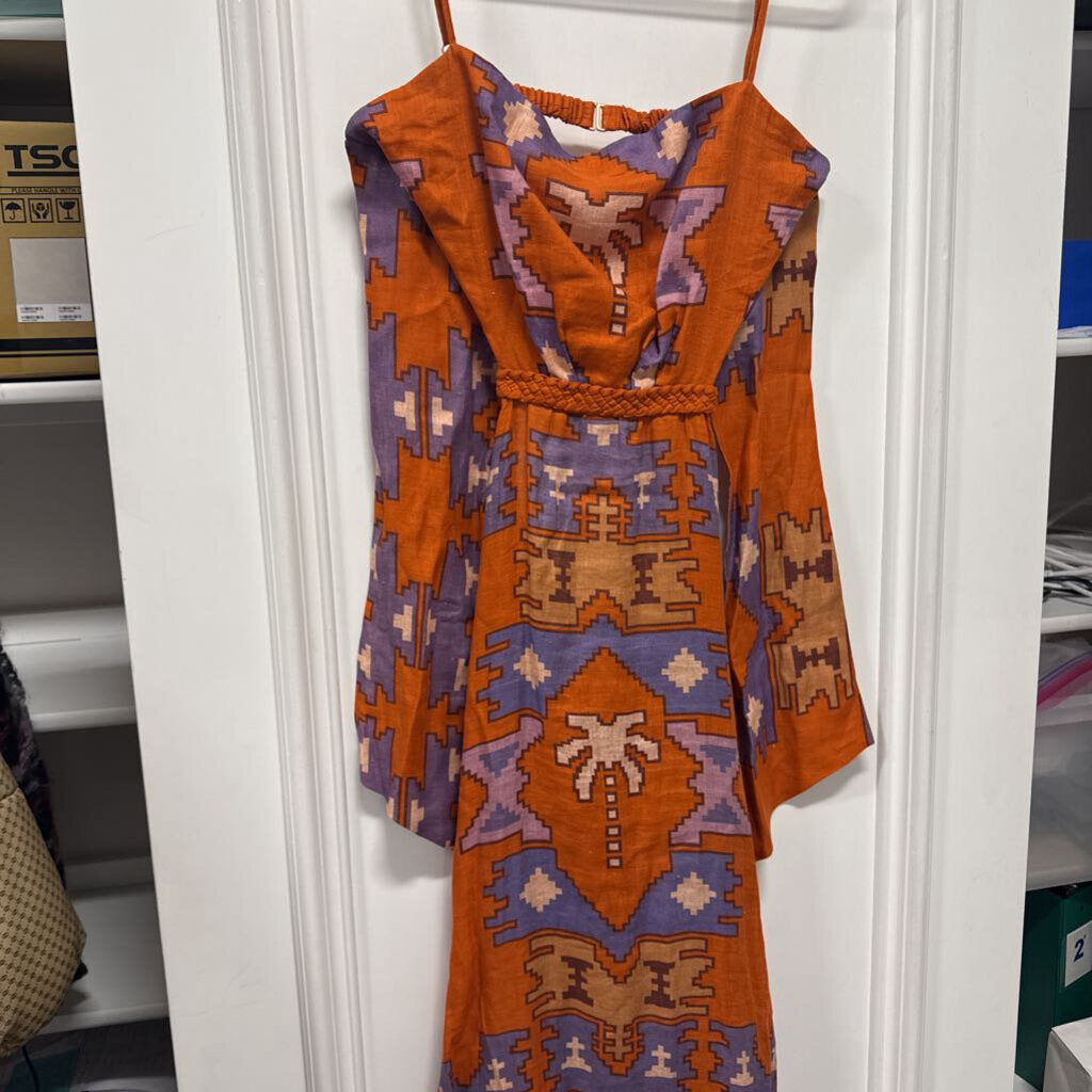 Orange/Purple Linen Open Back Dress
