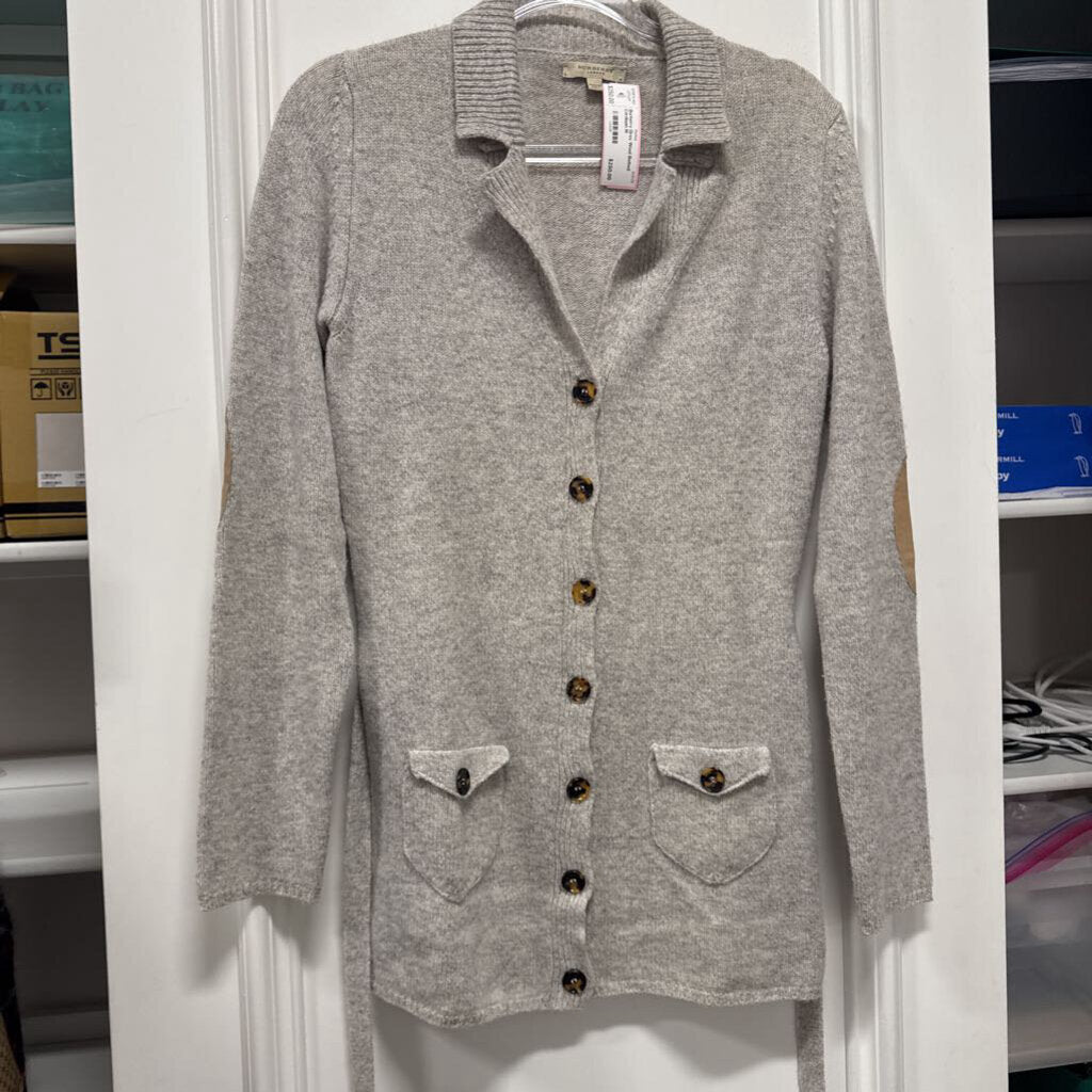Grey Wool Belted Cardigan