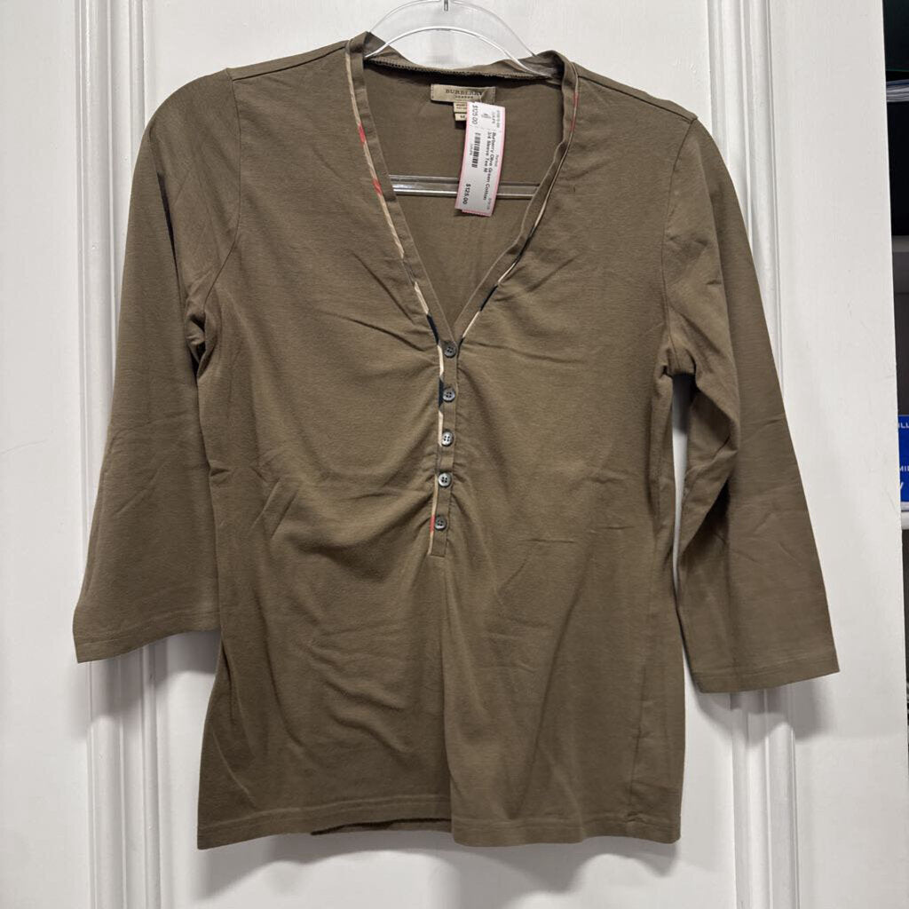 Olive Green Cotton 3/4 Sleeve Tee