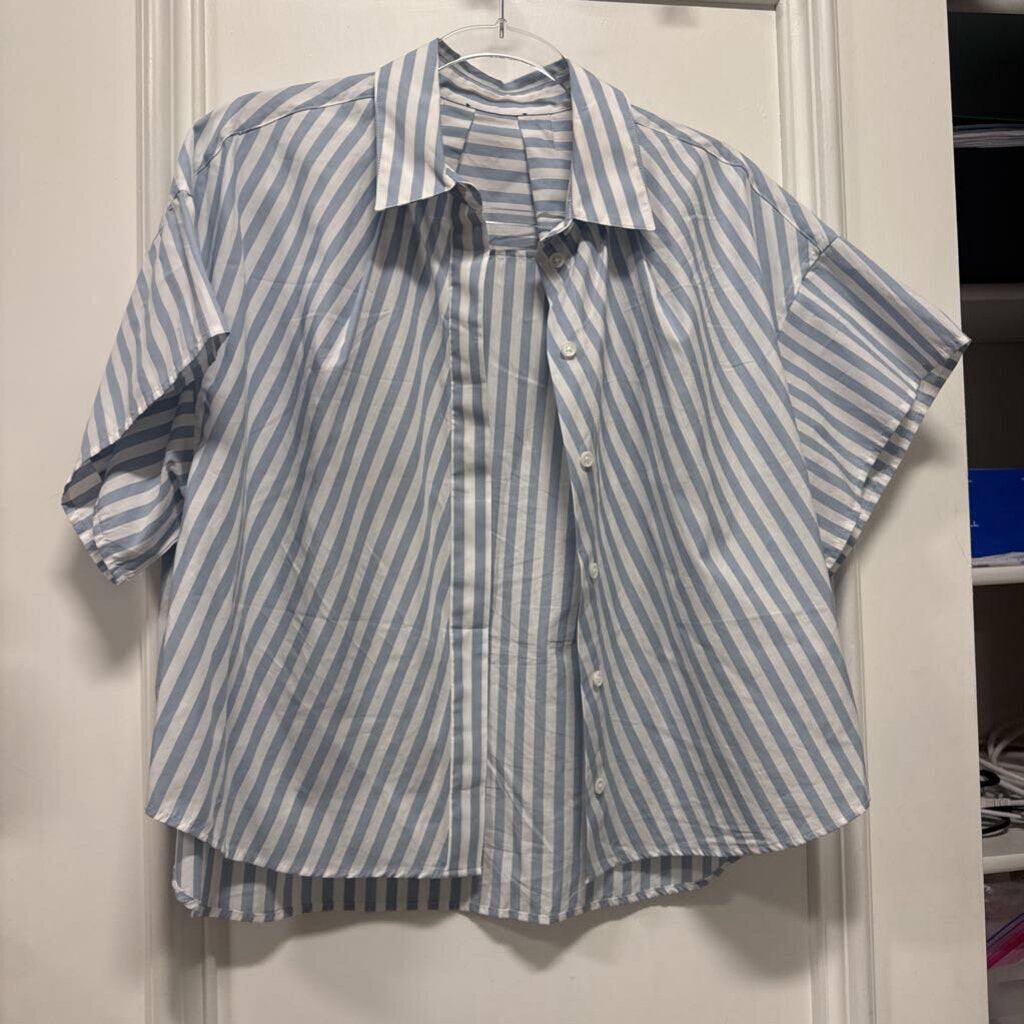 White/Blue Cotton Striped SS Shirt