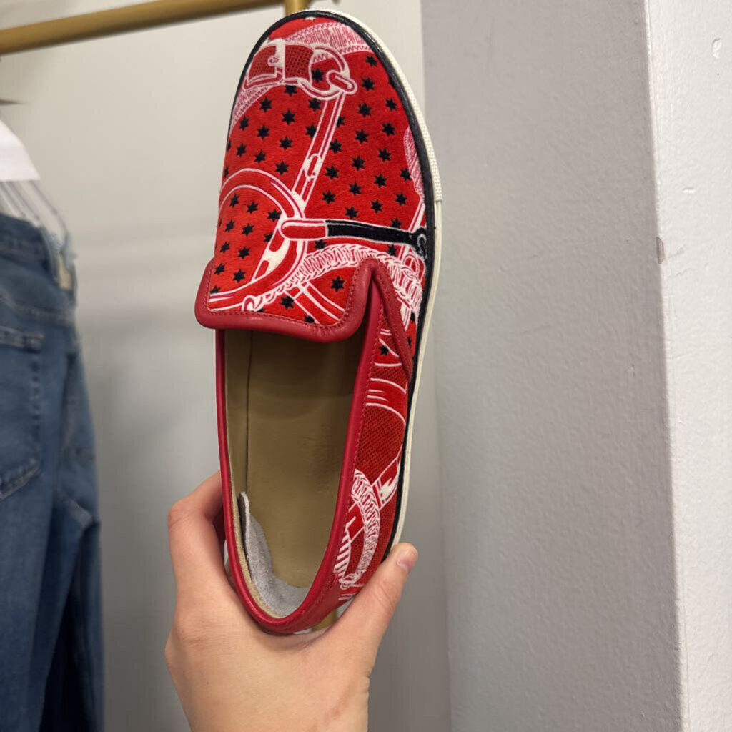 Red/White Printed Velvet Sneakers (as is heel pad)