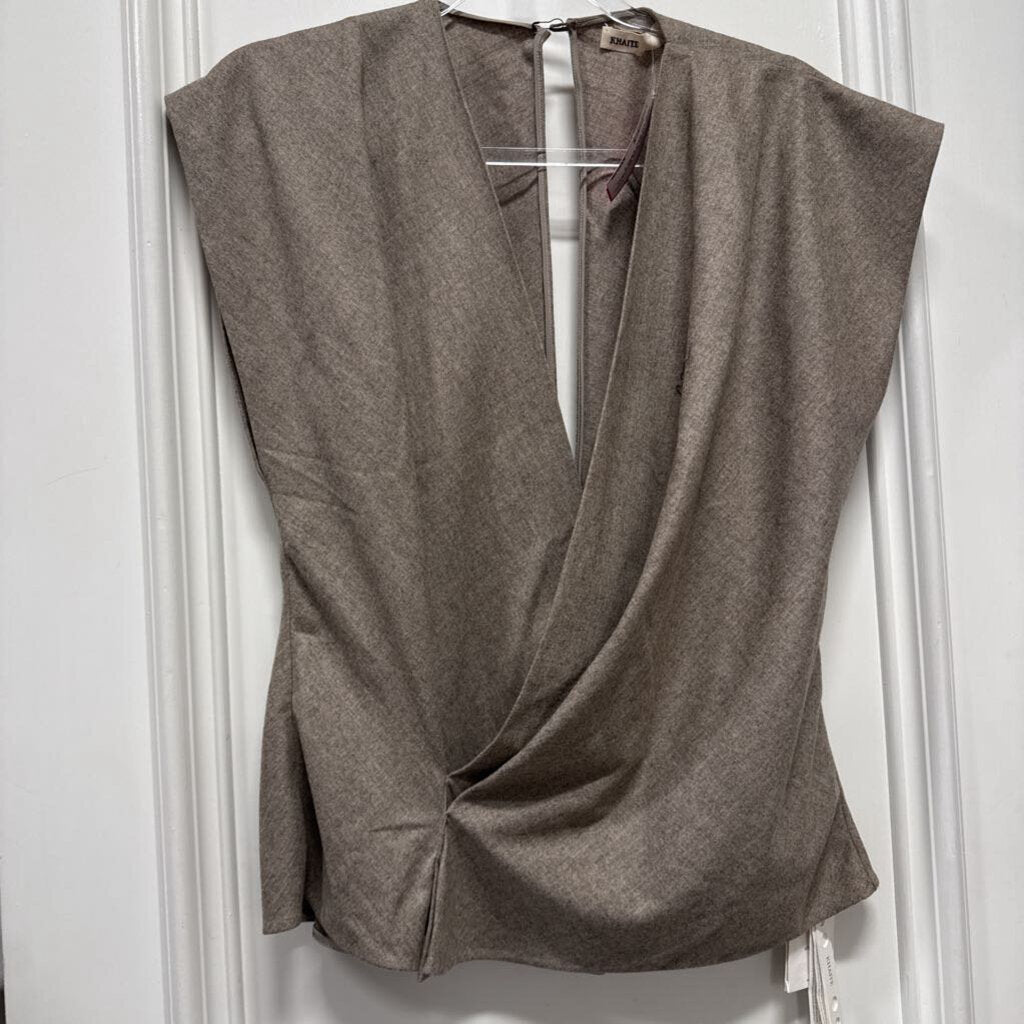 Taupe Wool Sleeveless Wrap Top (NWT $1580)