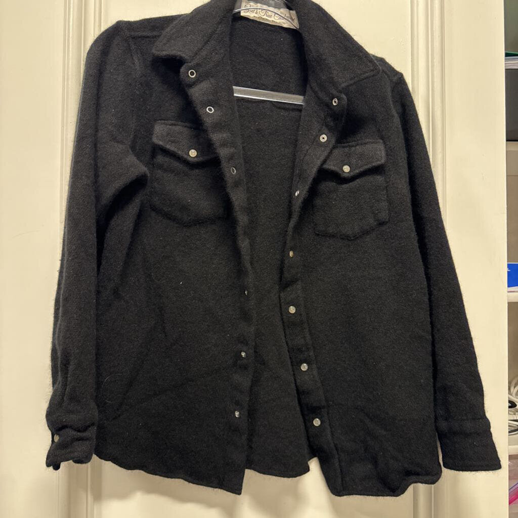 Black Cashmere Button Up Top