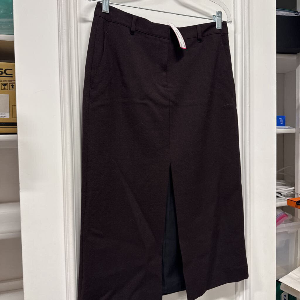 Dark Brown Wool Midi Skirt