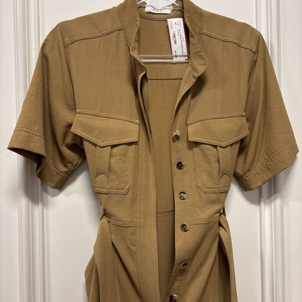 Beige Poly Belted Shirt Dress