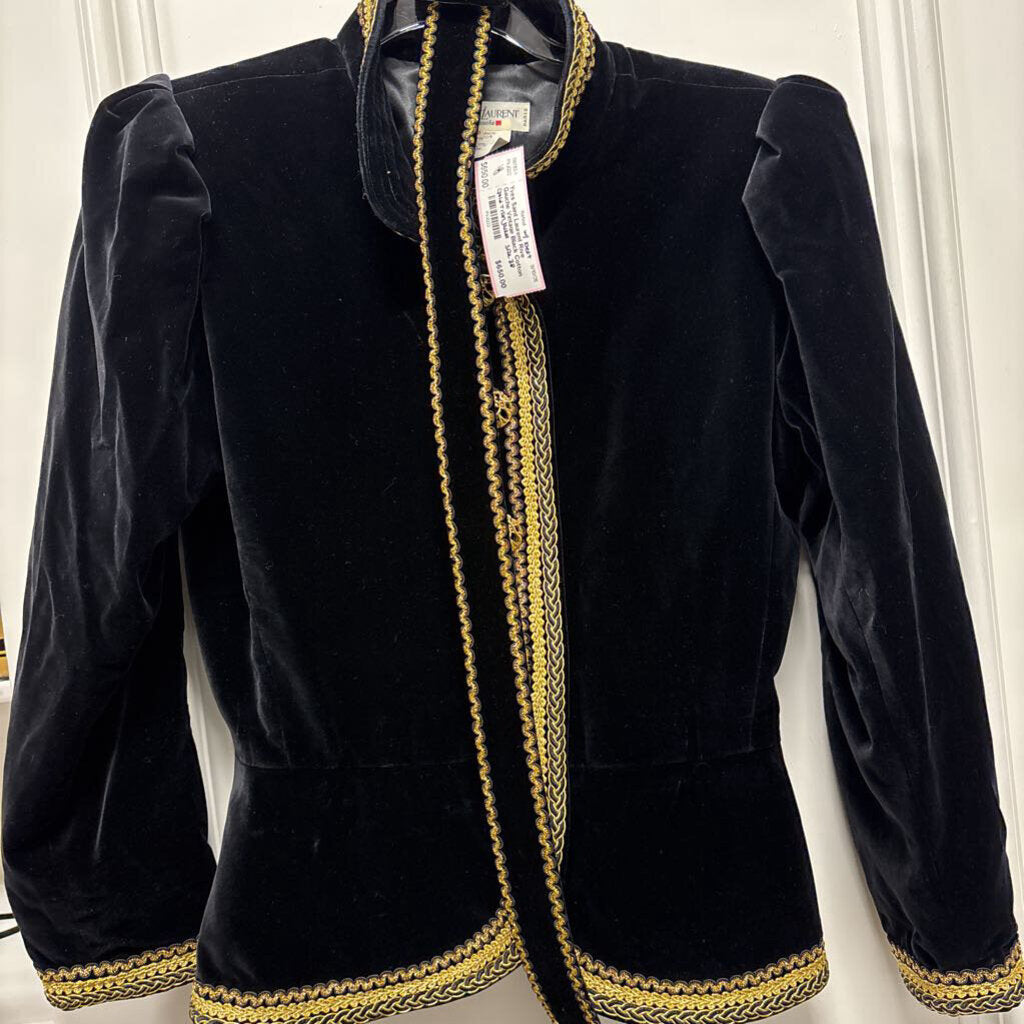 Vintage Black Cotton Velvet Gold Trim Jacket