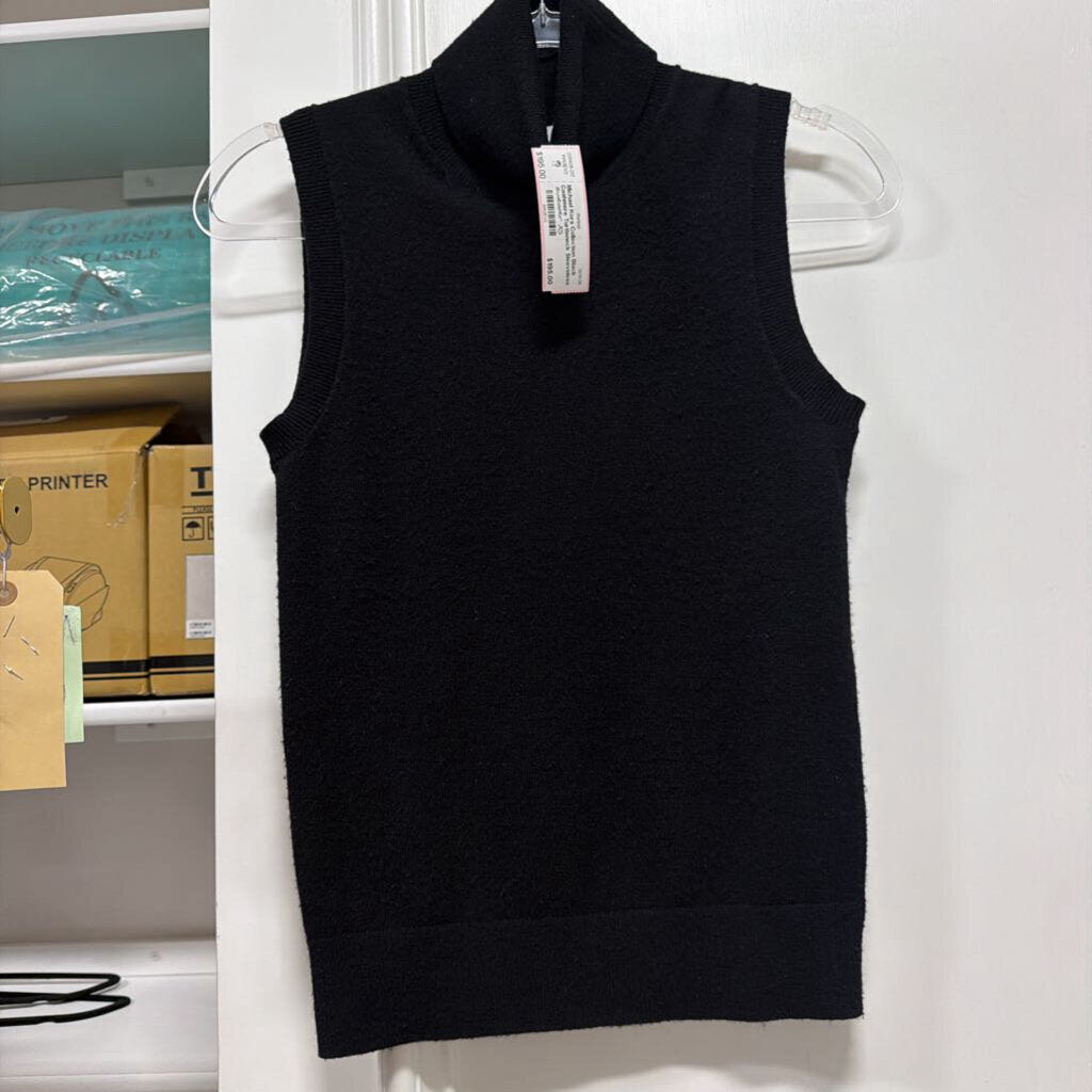 Black Cashmere Turtleneck Sleeveless Sweater