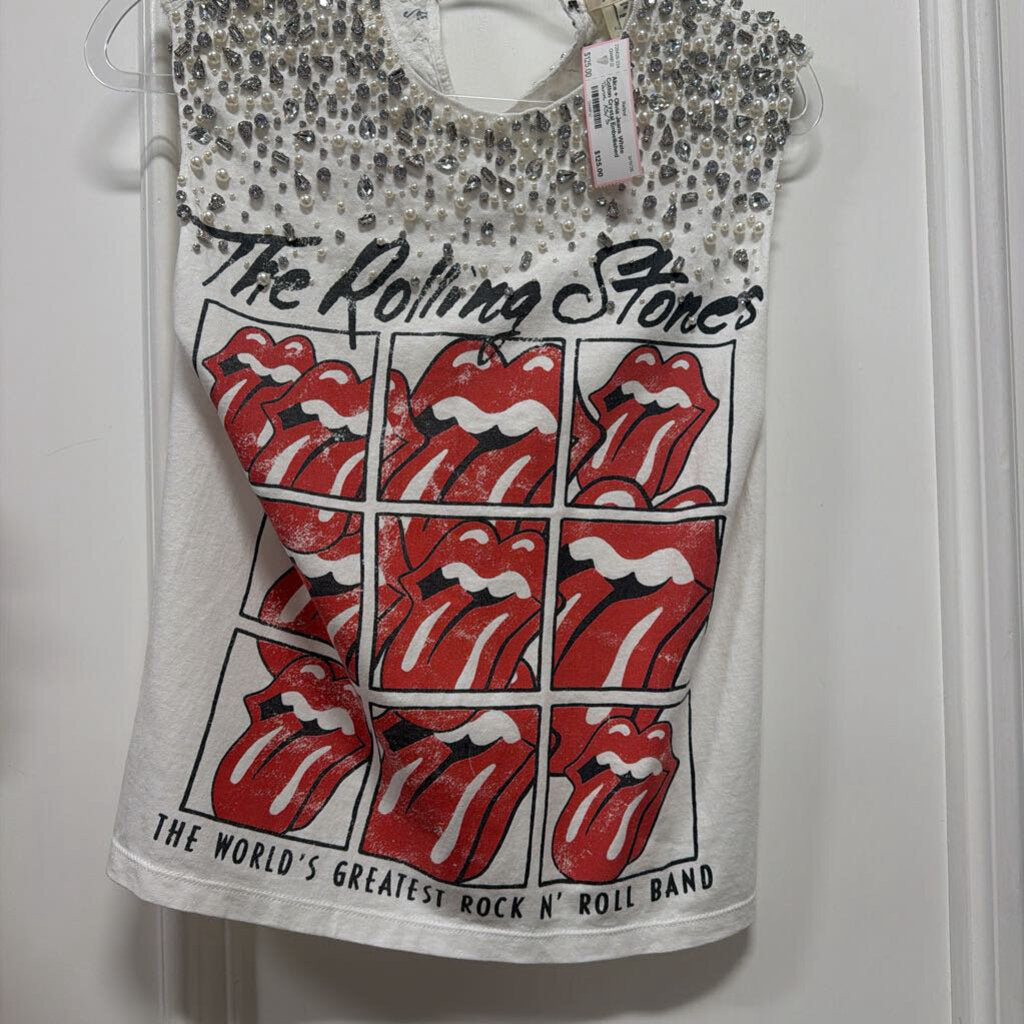 White Cotton Crystal Embellished Graphic Tank