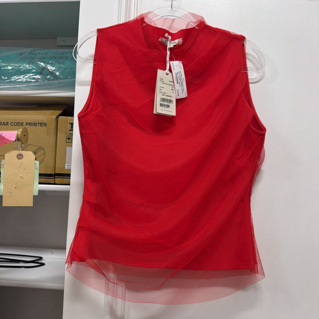 Red Viscose Blend Mesh Layered Top (NWT)