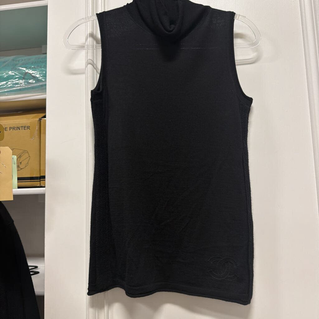 Black Cashmere CC Sleeveless Turtleneck Sweater