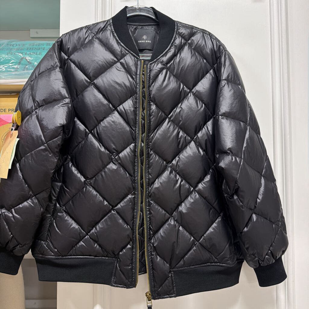 Black Nylon Quilted Bomber Jacket
