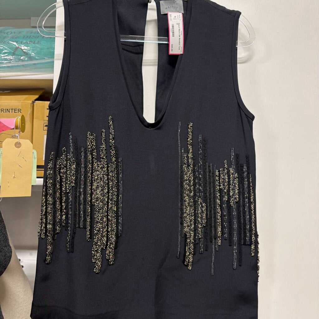 Black Silk Beaded Tank