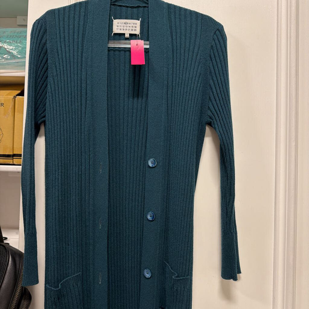 Green Wool Ribbed Long Cardigan