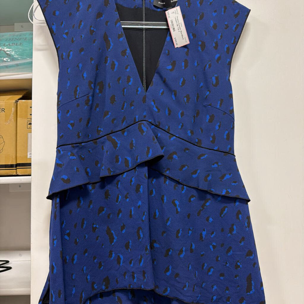 Blue/Black Leopard Silk Top