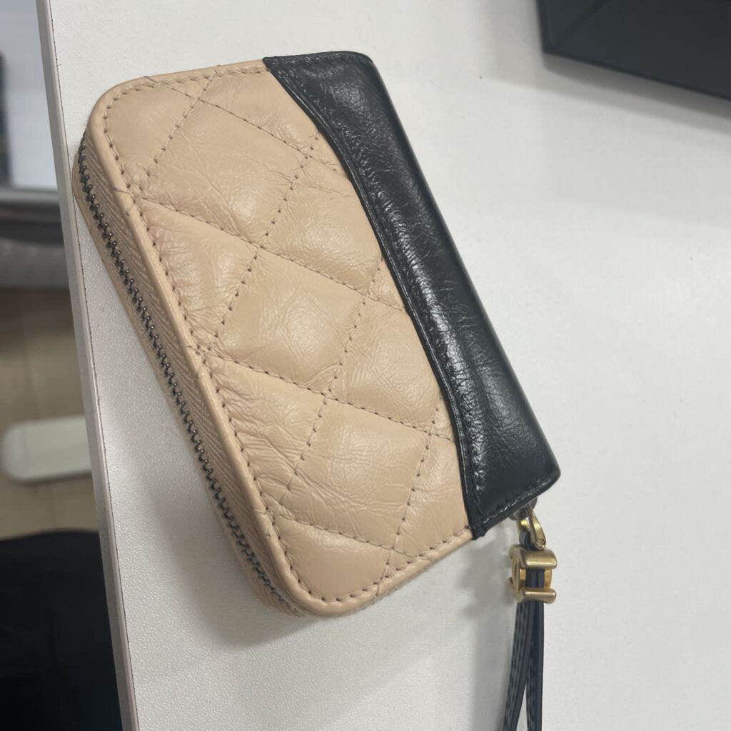 Tan/Black Quilted Zip Around Wallet