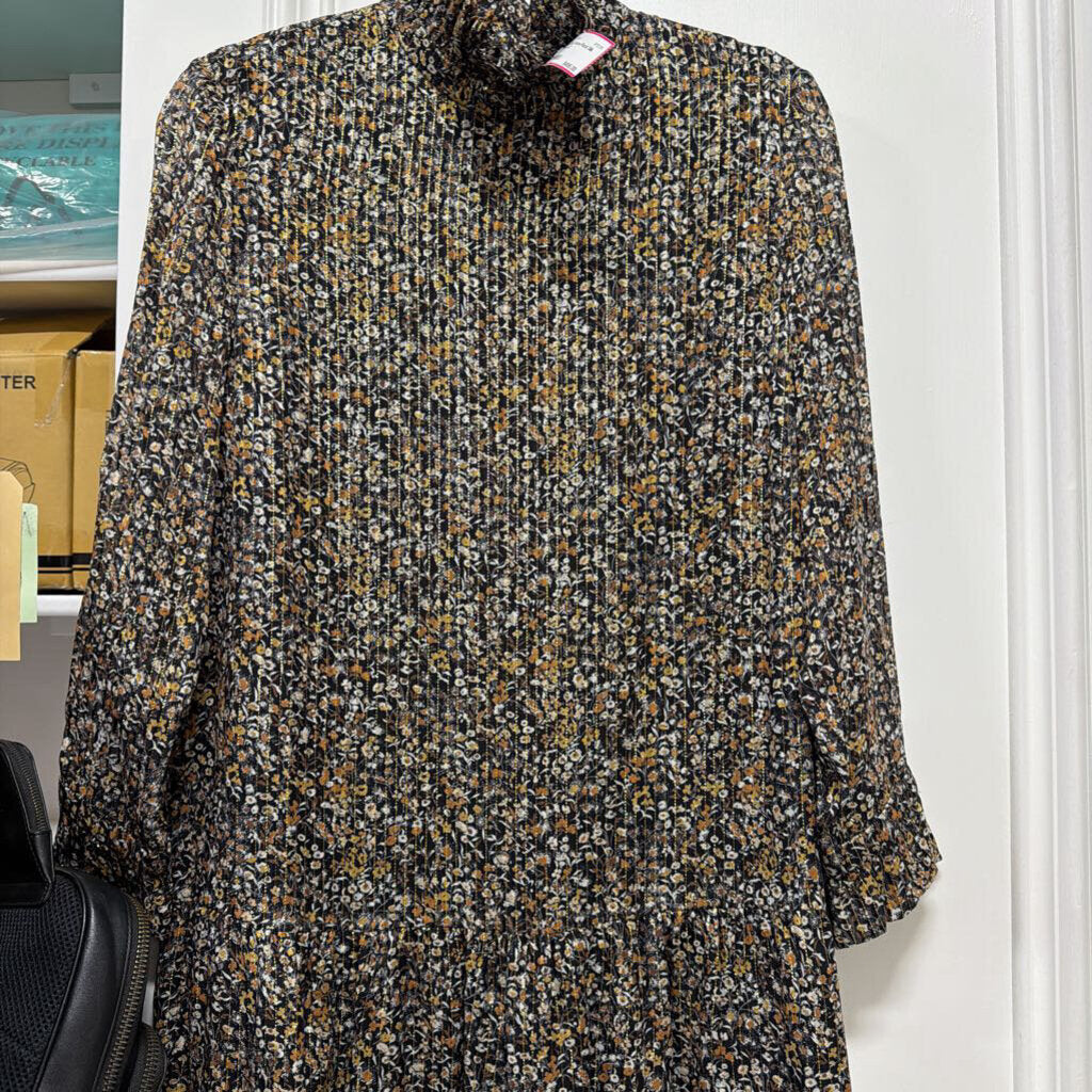 Black/Yellow Floral Silk Mini Dress