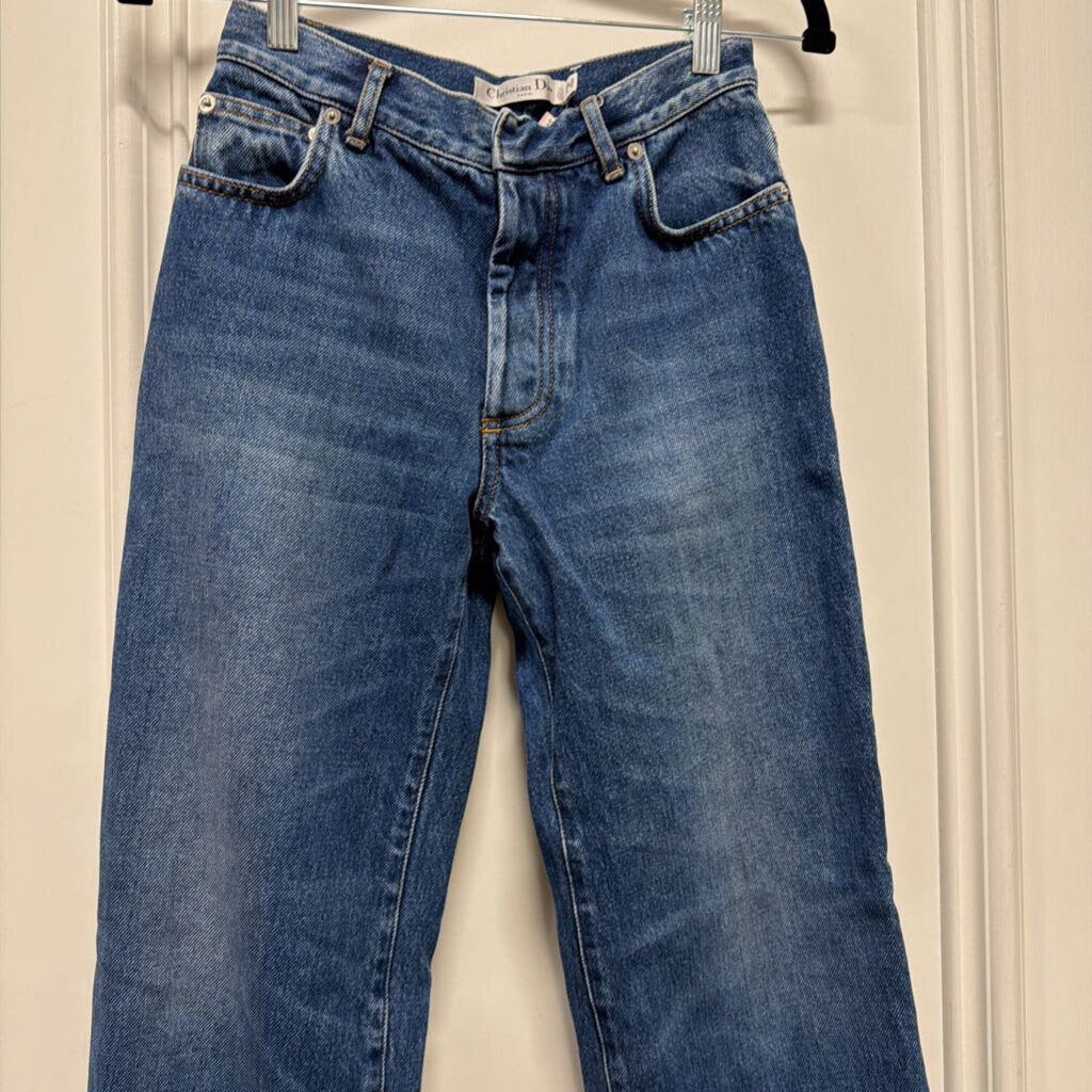 Blue Cotton Straight Leg Jeans