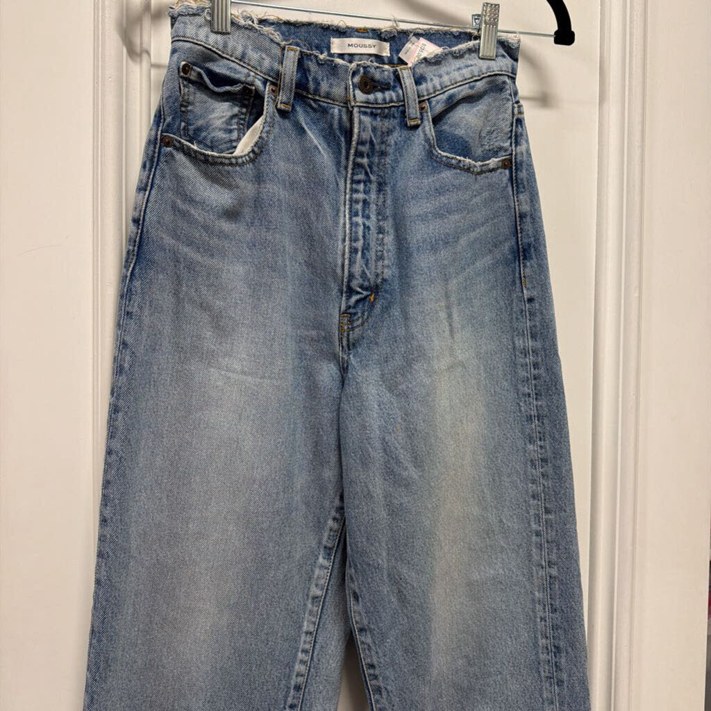 Blue Cotton High Rise Wide Leg Jeans