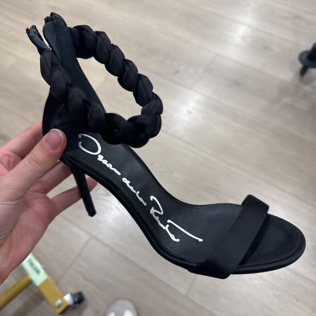 Black Satin Braided Strap Heel
