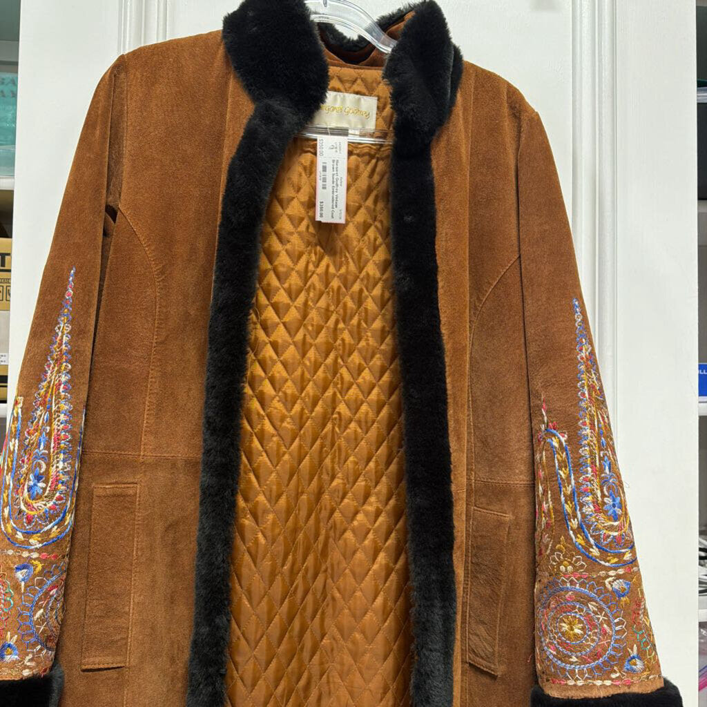 Vintage Brown Suede Embroidered Coat
