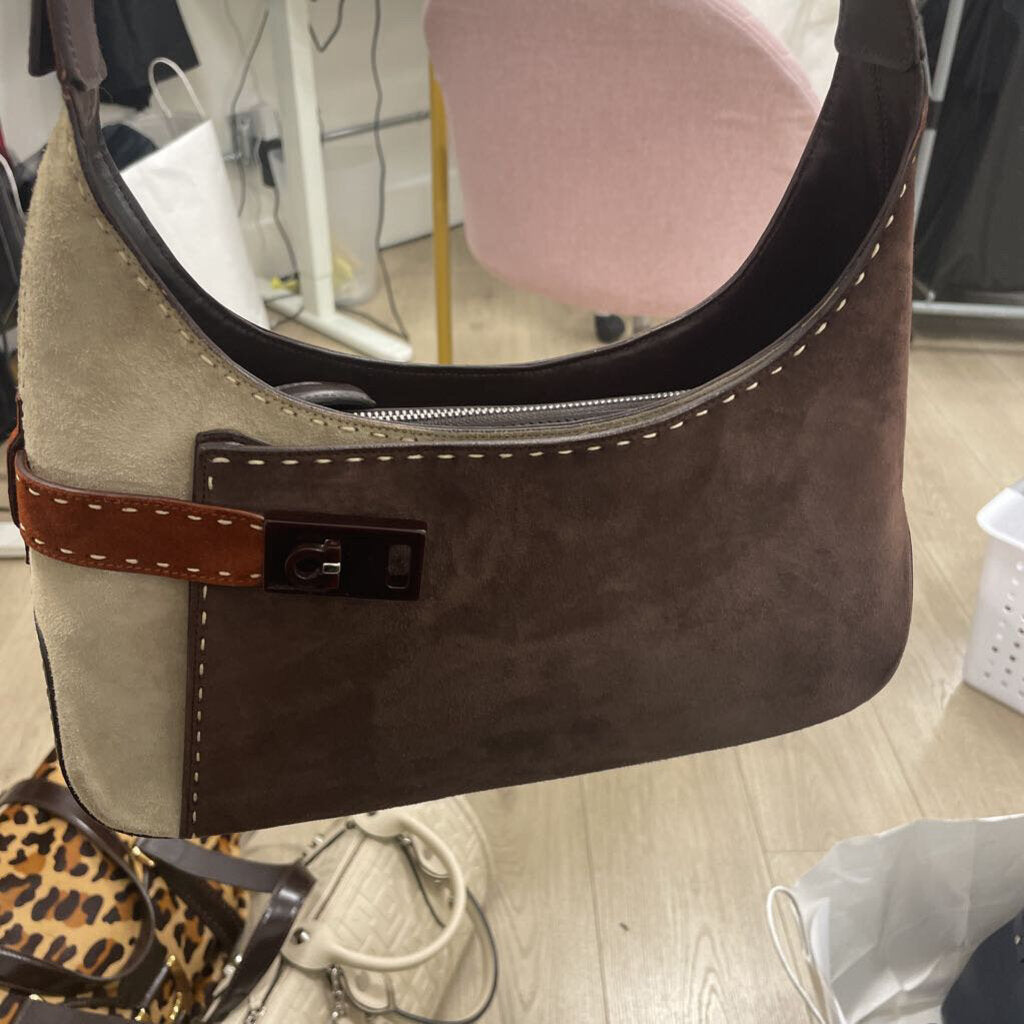 Patch Suede Shoulder Bag